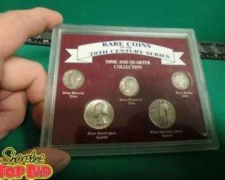 5 Pc. Collection Rare Coins Rare Coins Of The 20th Century Series. 1944 Silver Mercury Dime