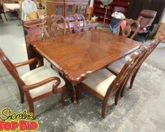 Cherrywood Dining Room Table Set 6 Chairs 1 Leaf. Solid With Minor Surface Marks