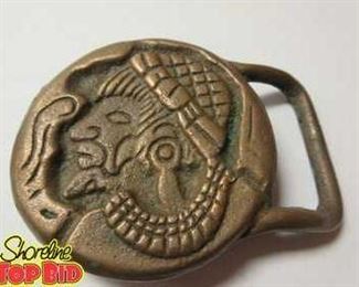 Very Rare Vintage Banshee Brass Tech Ether Guild Warrior Hippie Belt Buckle Aztec Head