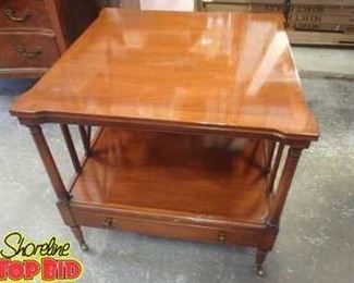 Vintage Solid Cherry wood side table with casters