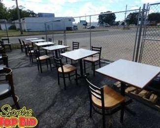 6 Restaurant Tables with 11 Chairs, Oak