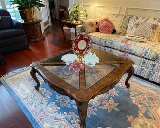 Vintage square coffee table with glass inserts