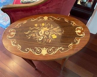 Vintage inlay detail and musical side table