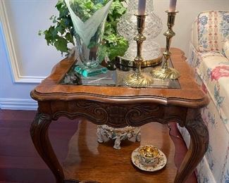 Vintage side table with glass insert