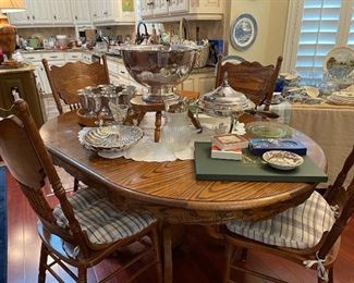Silver plate punch bowl with cups, Silver plate goblets, Silver plate chaffing dish, place mats
