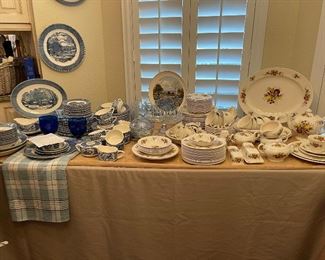 Currier and Ives"The Old Grist Mill" china, vintage cake plate, Crown Ducal "Citrus"