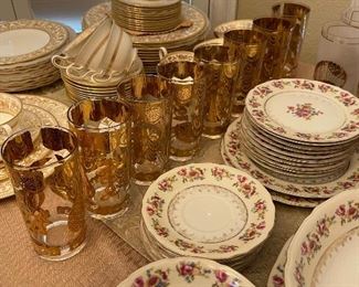 Mid Century tumblers, Occupied Japan "Gold Castle" china