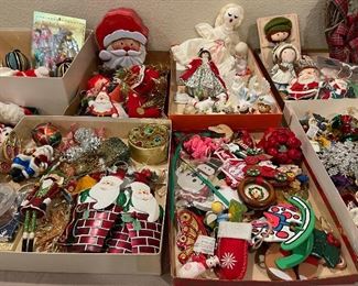 Lots of Christmas ornaments and decorations
