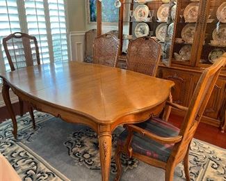 Formal Dining table by Thomasville, with eight chairs and custom pads