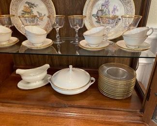 In this china cabinet there are more pieces of the Lenox Mansfield china and also matching glass ware
