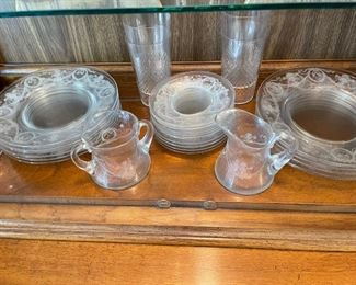 Vintage glass plates, cream and sugar