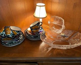Vintage ceramic cups and saucers, vintage glass