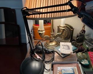 Wonderful vintage brass two arm desk lamp, modern folding desk lap, brass book ends