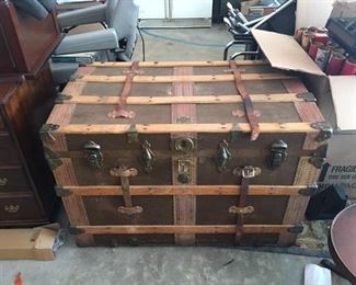 Vintage trunk made by L. Goldsmith and Son, "Never Break Trunks" #17639 with two trays inside plus key!