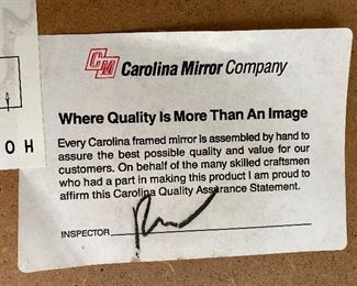 Beautiful beveled edge mirror by Carolina Mirror Company.