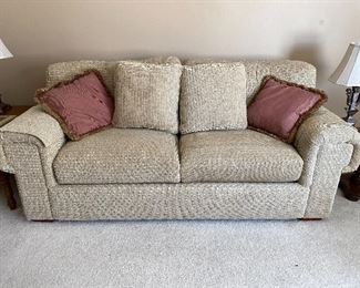 Like new LazyBoy sleeper sofa. Color is a warm wheat shade and is super comfy. 