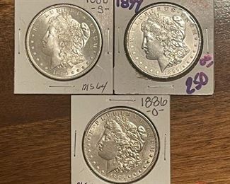 Morgan Silver Dollars - 1880 S, 1899, 1886 O