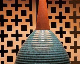 MCM Lamp with Teak Neck and Bee Hive Base