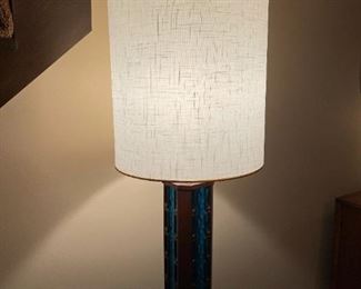Oversized MCM Walnut / Glass Panel Table Lamp