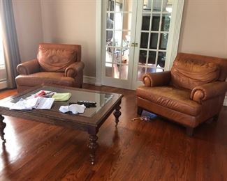 Pair of Leather Chairs, Coffee Table