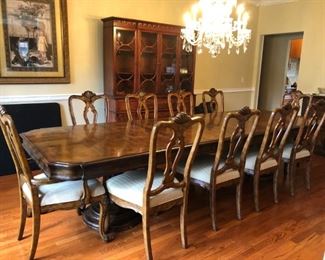 Henredon Dining Room Table w/ 10 Chairs, Breakfront, Server