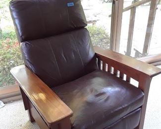 Mission style chair with leather upholstery