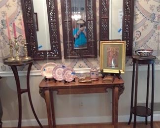 Mirrored  carvings; oak and pine altar table