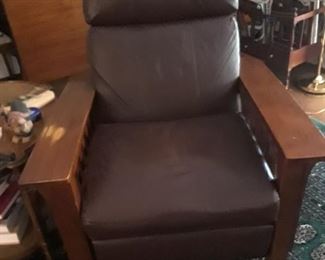 Mission style chair, leather upholstery