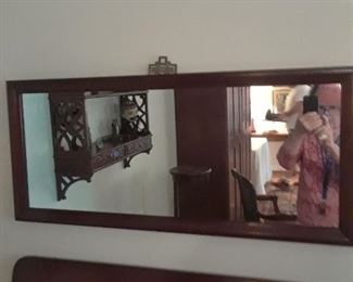 Over mantel or buffet mirror with carved frame