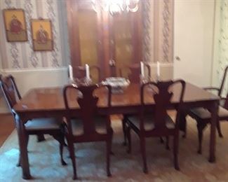 Another view of dining room with Queen Ann style chairs. Dining table has two  leaves.