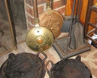 EUROPEAN BED WARMERS, STOVE TOP CAST IRON  WAFFLE MAKERS