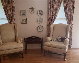 Pair of wing chairs and tray table