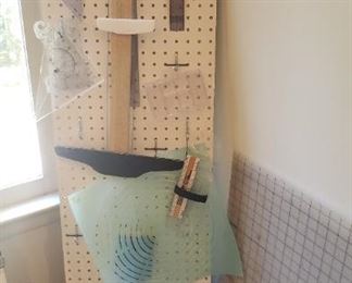pegboard with drafting tools