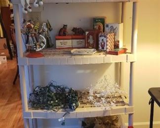 plastic shelf with Christmas decor