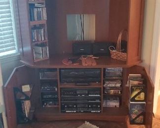 Entertainment center, CDs, DVDs and LPs