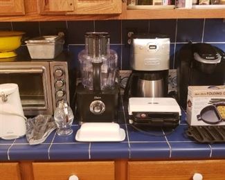 Pots, pans, skillets, toaster oven, and other small electrics