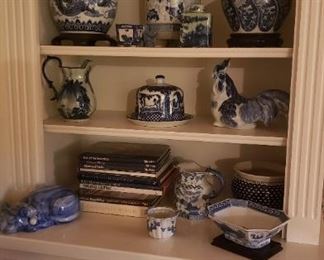 Blue and white jars, bowls,pitchers and more