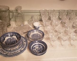 Pressed glass and large set of Gorham stemware
