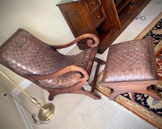 Woven leather chair & ottoman
