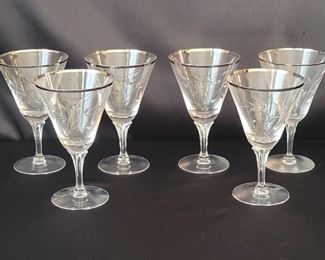 (6) Fostoria Etched Platinum Rim Water Goblets