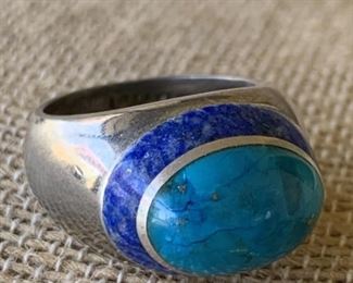 Sterling Silver Ring w/ Lapis & Turquoise Sz 7.5