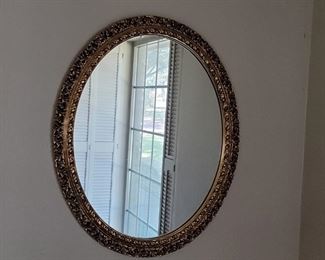 Vintage Ornate, Heavy Gilt Gold Framed Oval Mirror