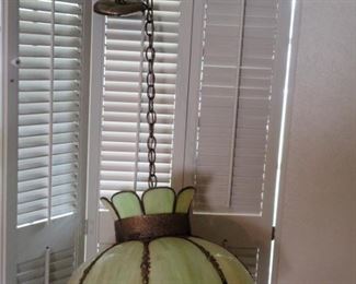 Mid Century Green Glass Flower Swag Lamp