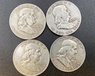 (4)1959 P Franklin Silver Half Dollars