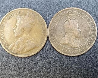 (2) Canadian Large One Cent coins 1905 &1915