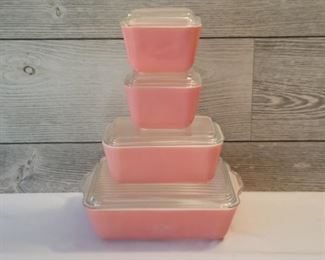(4) RARE PYREX Vintage Pink Refrigerator Dishes