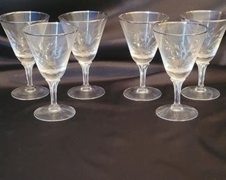 (6) Fostoria Etched Platinum Rim Wine Stem