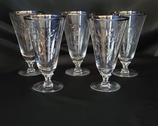 (5) Fostoria Etched Platinum Rim Iced Tea Goblets