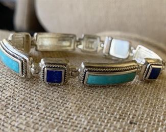 Sterling Silver Bracelet w/ Turquoise & Lapis
