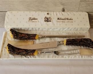 Vintage Chef Carving Set with Faux Antler Handles